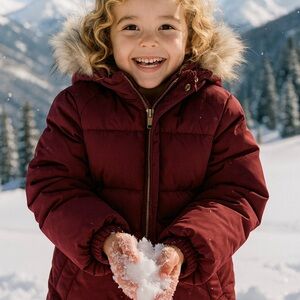 🌸ZARA Burgundy Fur Jacket with Faux Fur Hoodie